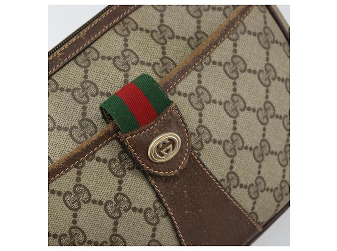 Gucci Borsa GG Supreme Web Sherry Line in PVC beige e oro 89 02 032 Auth 161109 D'oro - vista 14