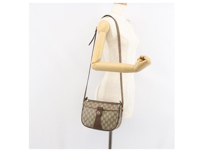 Gucci Borsa GG Supreme Web Sherry Line in PVC beige e oro 89 02 032 Auth 161109 D'oro - vista 23