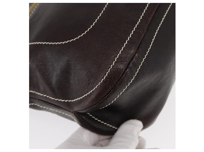 Céline Bolso de Hombro CELINE de Cuero Marrón Oscuro Dorado Auth 161102 - vista 10