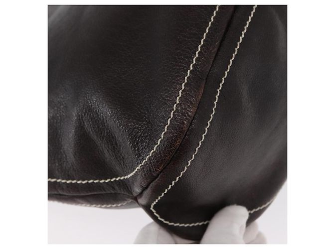 Céline Bolso de Hombro CELINE de Cuero Marrón Oscuro Dorado Auth 161102 - vista 12
