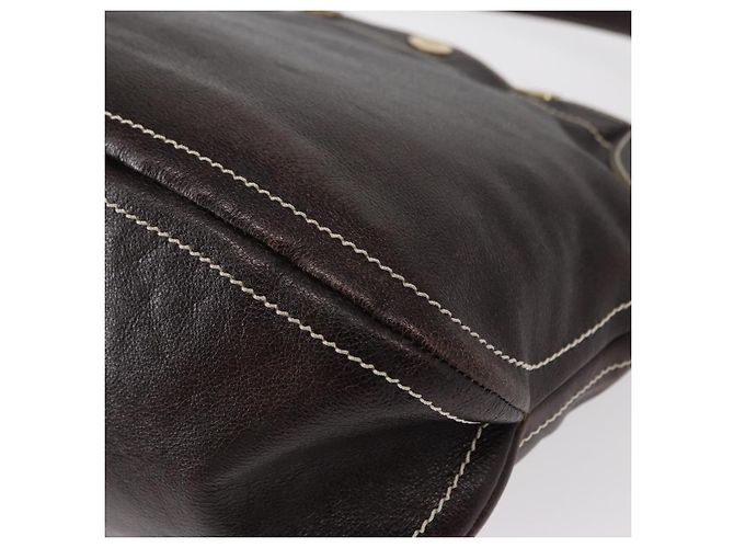 Céline Bolso de Hombro CELINE de Cuero Marrón Oscuro Dorado Auth 161102 - vista 13