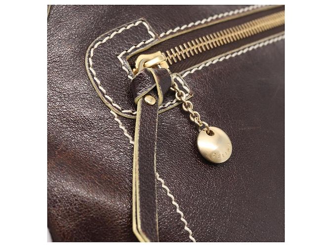 Céline Bolso de Hombro CELINE de Cuero Marrón Oscuro Dorado Auth 161102 - vista 15