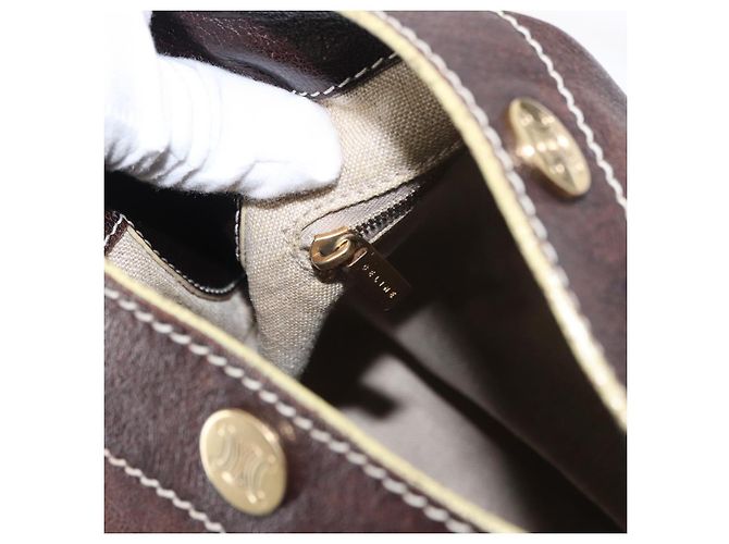 Céline Bolso de Hombro CELINE de Cuero Marrón Oscuro Dorado Auth 161102 - vista 20