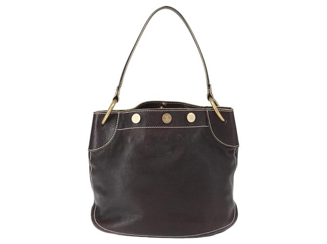 Céline Bolso de Hombro CELINE de Cuero Marrón Oscuro Dorado Auth 161102 - vista 3