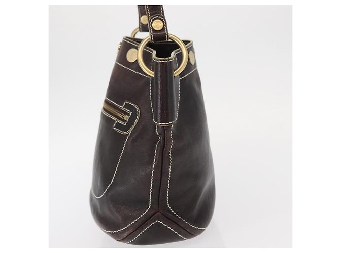 Céline Bolso de Hombro CELINE de Cuero Marrón Oscuro Dorado Auth 161102 - vista 4
