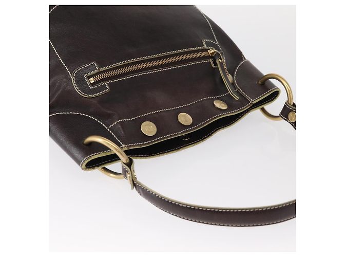 Céline Bolso de Hombro CELINE de Cuero Marrón Oscuro Dorado Auth 161102 - vista 6