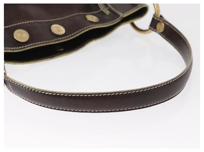 Céline Bolso de Hombro CELINE de Cuero Marrón Oscuro Dorado Auth 161102 - vista 7