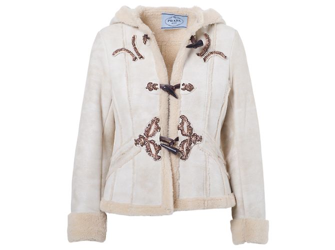 Abrigo corto de shearling para mujer de Prada con capucha Beige - vista 7