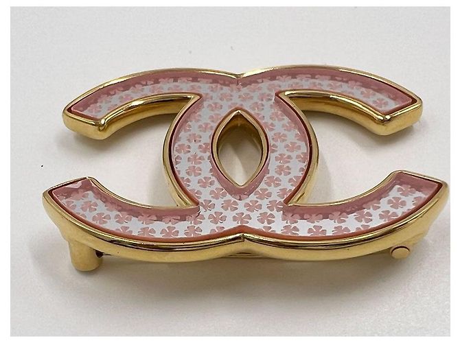 Chanel CC Brosche Goldfarbenes Metall Kleeblatt Muster Golden - Ansicht 2