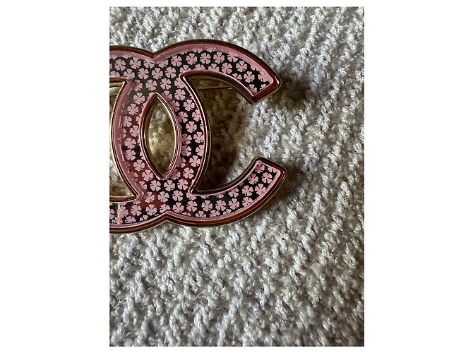 Chanel CC Brosche Goldfarbenes Metall Kleeblatt Muster Golden - Ansicht 8