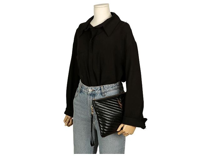 Saint Laurent Pochette per tablet con monogramma Nero - vista 12