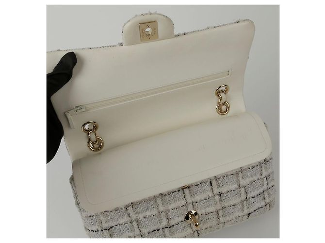 Chanel Borsa a spalla media in tweed classico Bianco - vista 9