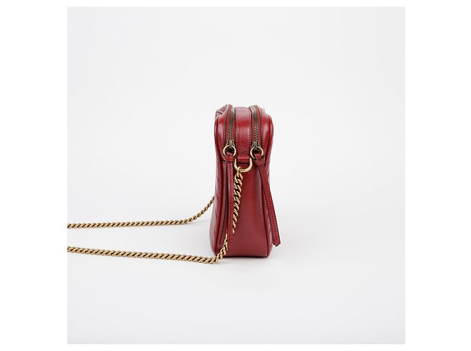 Gucci Borsa a tracolla incrociata GG Marmont con catena Rosso - vista 3