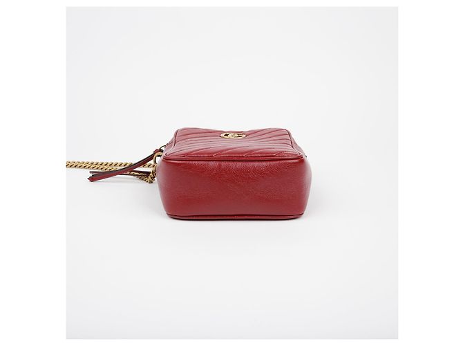 Gucci Borsa a tracolla incrociata GG Marmont con catena Rosso - vista 4