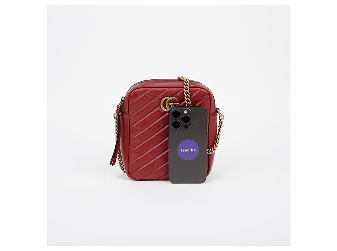 Gucci Borsa a tracolla incrociata GG Marmont con catena Rosso - vista 5
