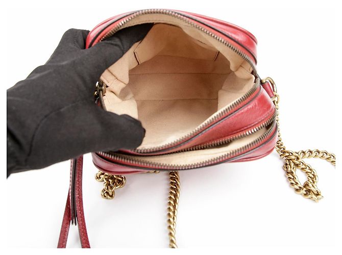 Gucci Borsa a tracolla incrociata GG Marmont con catena Rosso - vista 6