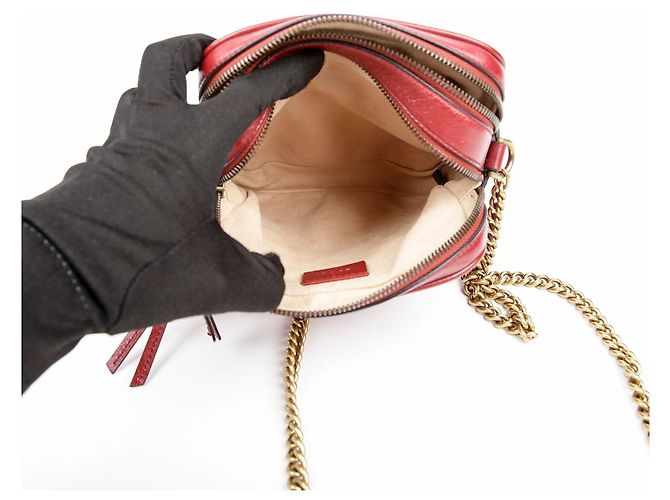 Gucci Borsa a tracolla incrociata GG Marmont con catena Rosso - vista 7