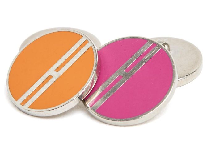 Gemelli Hermès Cloisonné Smalto Rosa Arancione Argento - vista 4