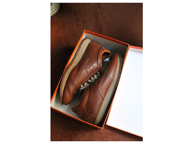 Sneakers Hermès Trail in pelle marrone - vista 12