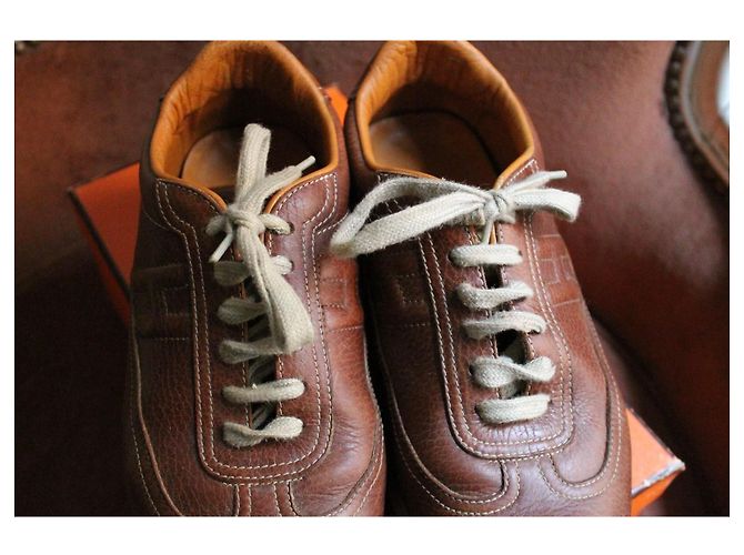 Sneakers Hermès Trail in pelle marrone - vista 6