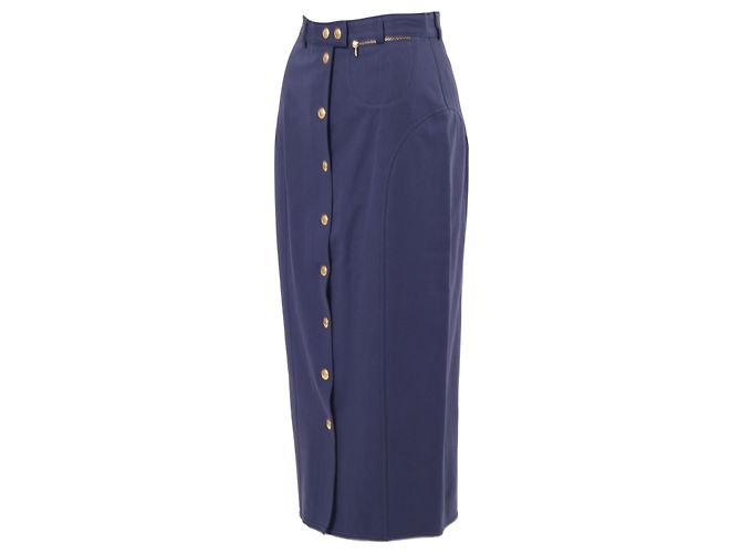 Falda azul Gucci de Tom Ford con botones dorados en la parte frontal - vista 2