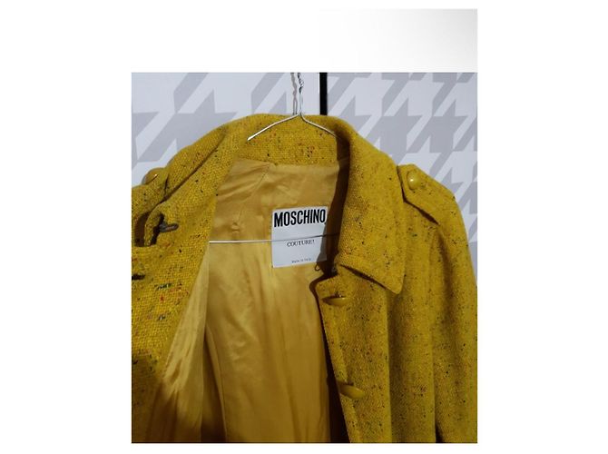 Cappotto Moschino in lana giallo e multicolore - vista 9