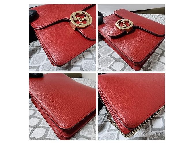 Bolsa transversal Gucci em couro vermelho com logo G entrelaçado - vista 9