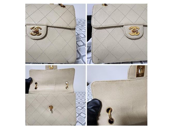 Chanel Vintage Classic Single Flap Bag Creme Roh - Ansicht 11