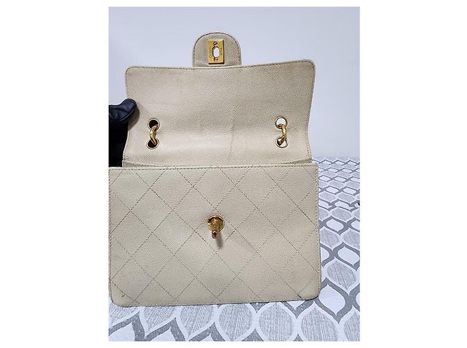 Chanel Vintage Classic Single Flap Bag Creme Roh - Ansicht 12