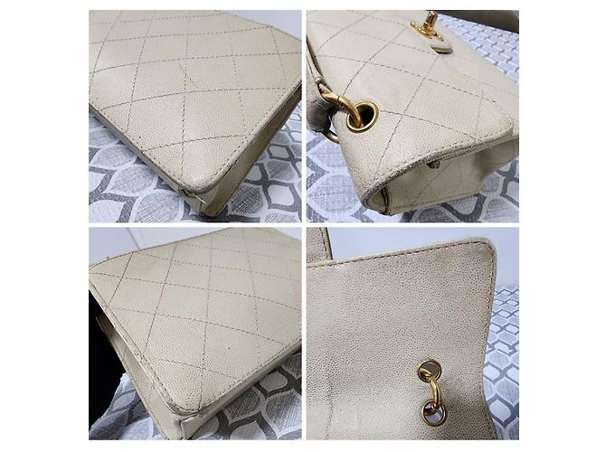 Chanel Vintage Classic Single Flap Bag Creme Roh - Ansicht 15