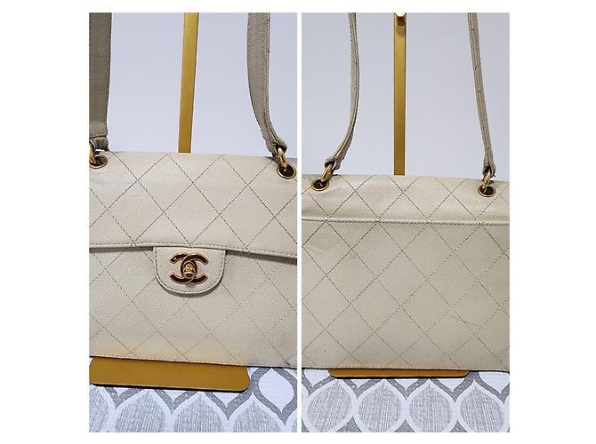 Chanel Vintage Classic Single Flap Bag Creme Roh - Ansicht 4