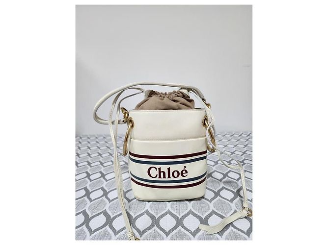 Chloé Sac à main et épaule en cuir Chloe à cordon de serrage 2 en 1 Crème/Beige Écru - vue 12