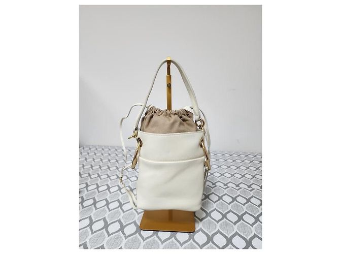 Chloé Sac à main et épaule en cuir Chloe à cordon de serrage 2 en 1 Crème/Beige Écru - vue 13