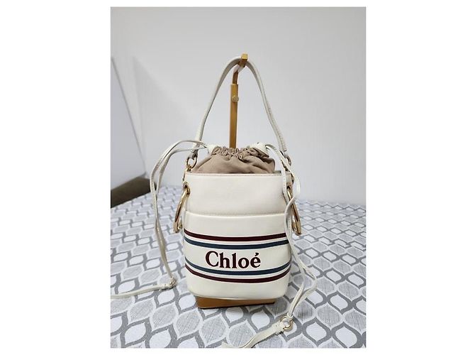 Chloé Sac à main et épaule en cuir Chloe à cordon de serrage 2 en 1 Crème/Beige Écru - vue 14