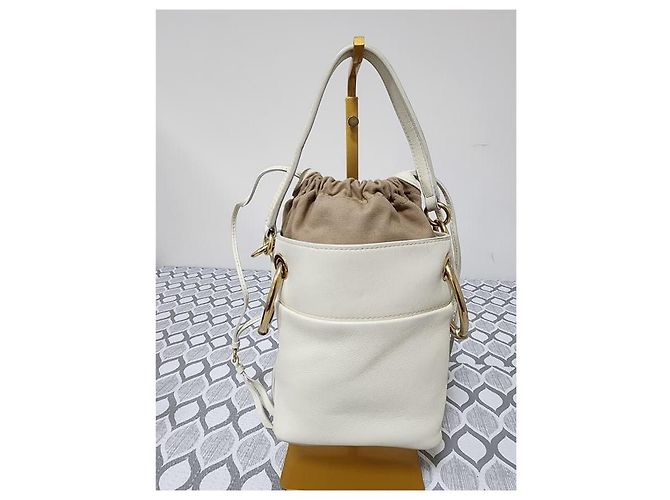 Chloé Sac à main et épaule en cuir Chloe à cordon de serrage 2 en 1 Crème/Beige Écru - vue 2