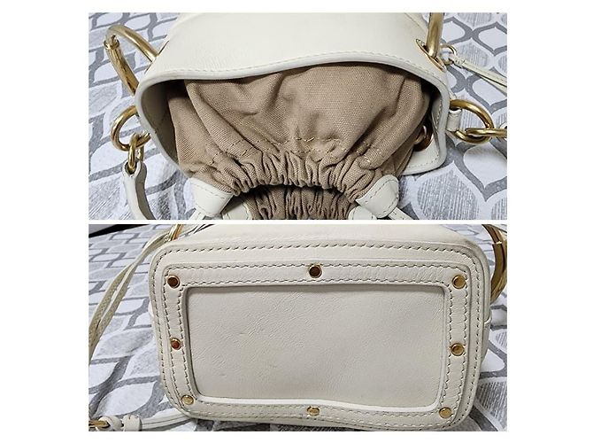Chloé Sac à main et épaule en cuir Chloe à cordon de serrage 2 en 1 Crème/Beige Écru - vue 4