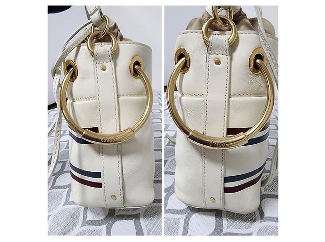 Chloé Sac à main et épaule en cuir Chloe à cordon de serrage 2 en 1 Crème/Beige Écru - vue 5