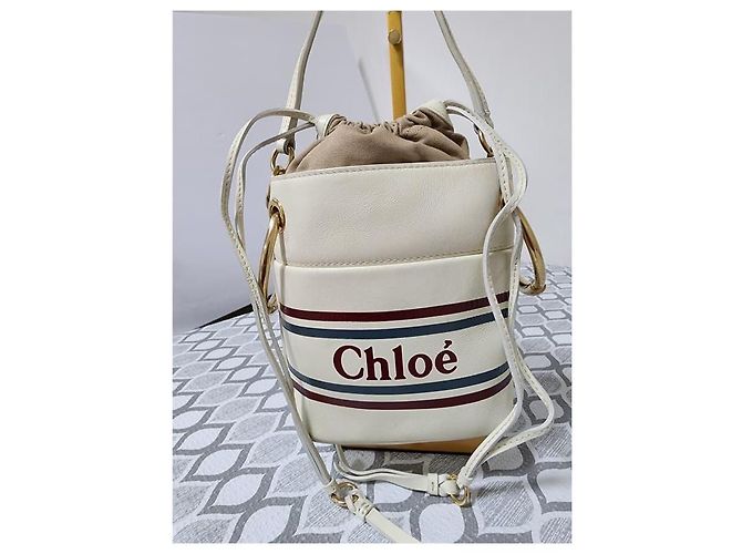 Chloé Sac à main et épaule en cuir Chloe à cordon de serrage 2 en 1 Crème/Beige Écru - vue 6