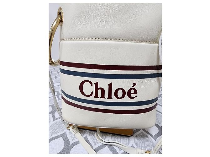 Chloé Sac à main et épaule en cuir Chloe à cordon de serrage 2 en 1 Crème/Beige Écru - vue 8