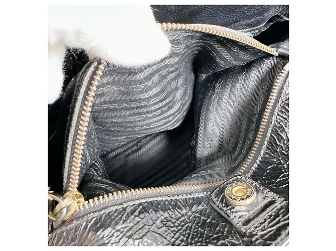 Borsa tote e a spalla in pelle verniciata nera Prada Nero - vista 12