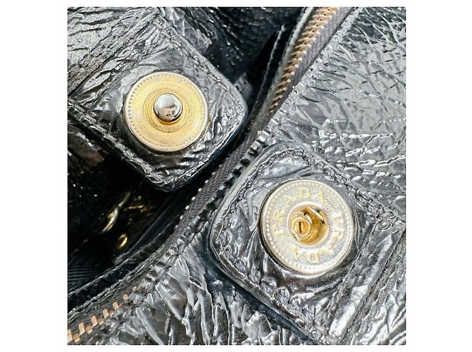 Borsa tote e a spalla in pelle verniciata nera Prada Nero - vista 17