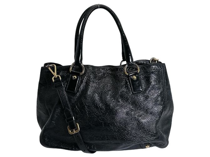 Borsa tote e a spalla in pelle verniciata nera Prada Nero - vista 2