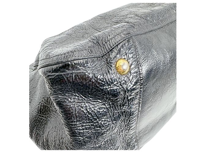 Borsa tote e a spalla in pelle verniciata nera Prada Nero - vista 5