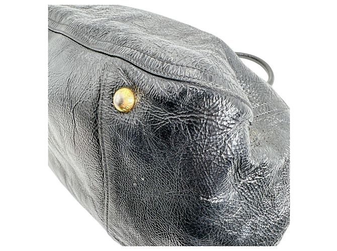 Borsa tote e a spalla in pelle verniciata nera Prada Nero - vista 6