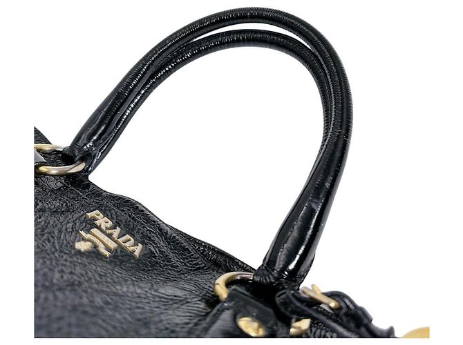 Borsa tote e a spalla in pelle verniciata nera Prada Nero - vista 9