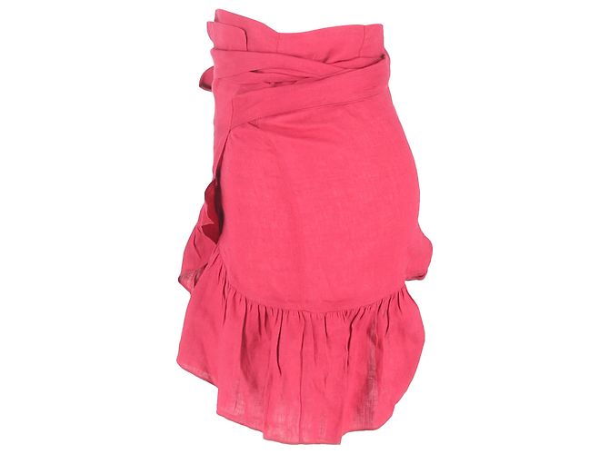 Falda corta envolvente con volantes en lino rosa Isabel Marant Roja Burdeos - vista 2
