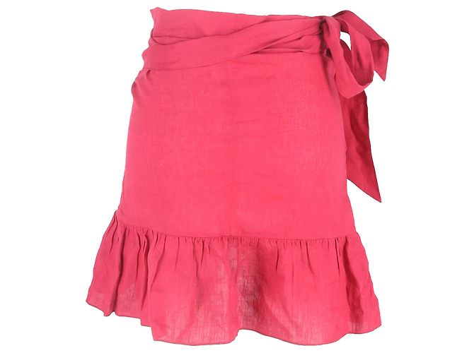 Falda corta envolvente con volantes en lino rosa Isabel Marant Roja Burdeos - vista 3