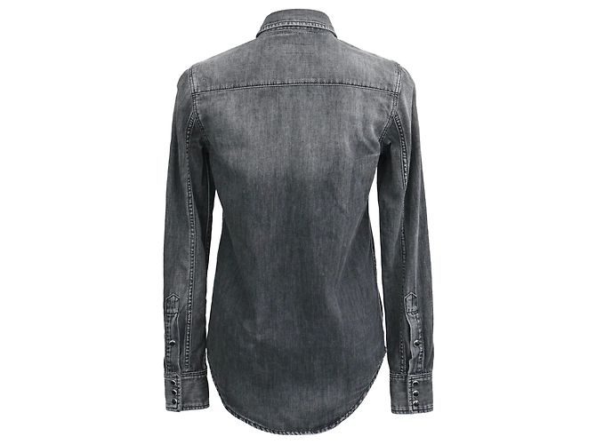 Camisa de mezclilla lavada con botones de Saint Laurent en algodón gris - vista 3