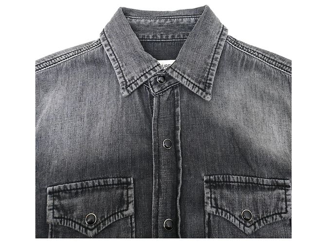 Camisa de mezclilla lavada con botones de Saint Laurent en algodón gris - vista 5