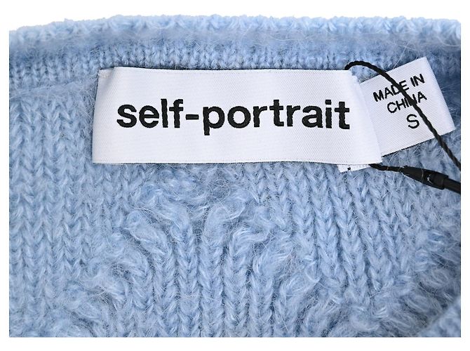 Self portrait Hellblauer Acryl-Cardigan mit Spitzenbesatz und Kabelstrick von Self-Portrait - Ansicht 4